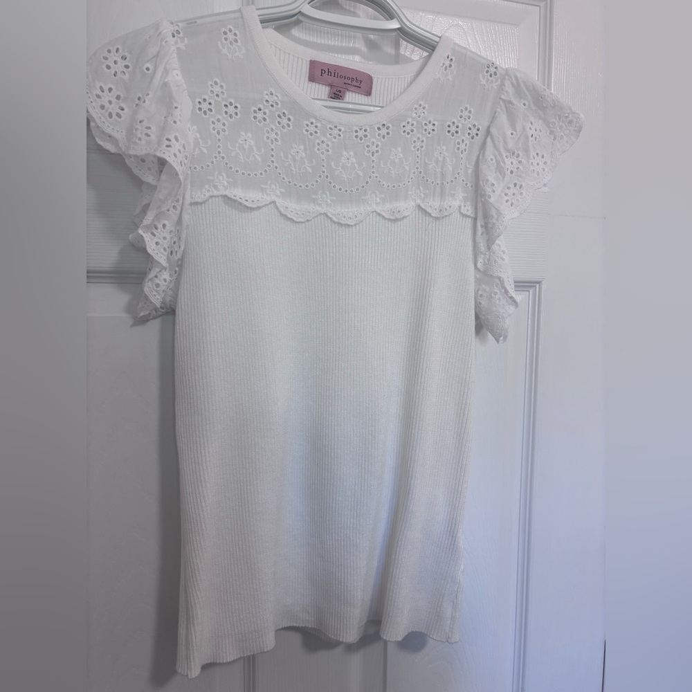Philosophy White Flutter Sleeve Blouse